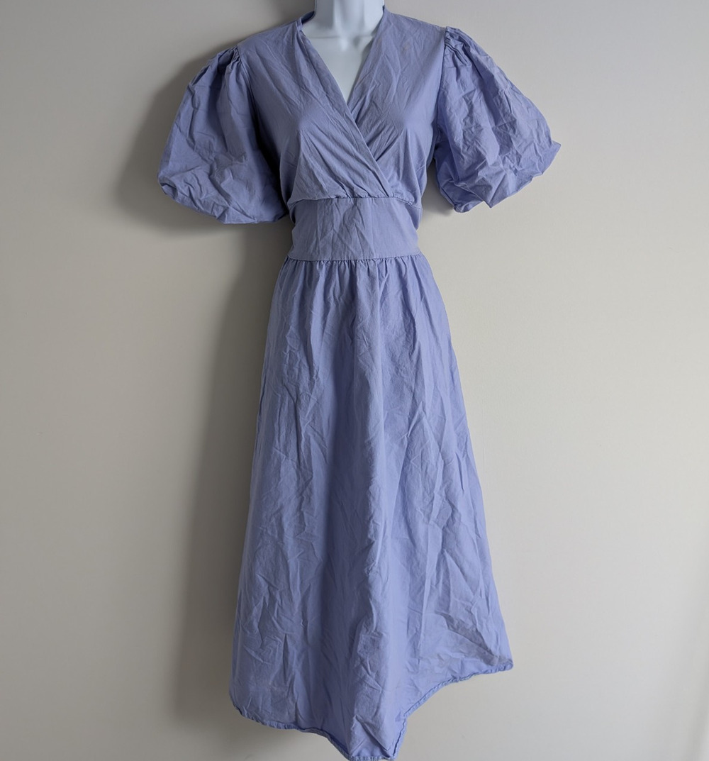 Sofia Midi Dress Womens Large Purple Cottagecore Italy Puff Sleeve Feminine